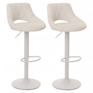 2er-Set Barhocker HWC-N64, Barstuhl Tresenhocker, Fuablage drehbar, Kunstleder Metall ~ wei