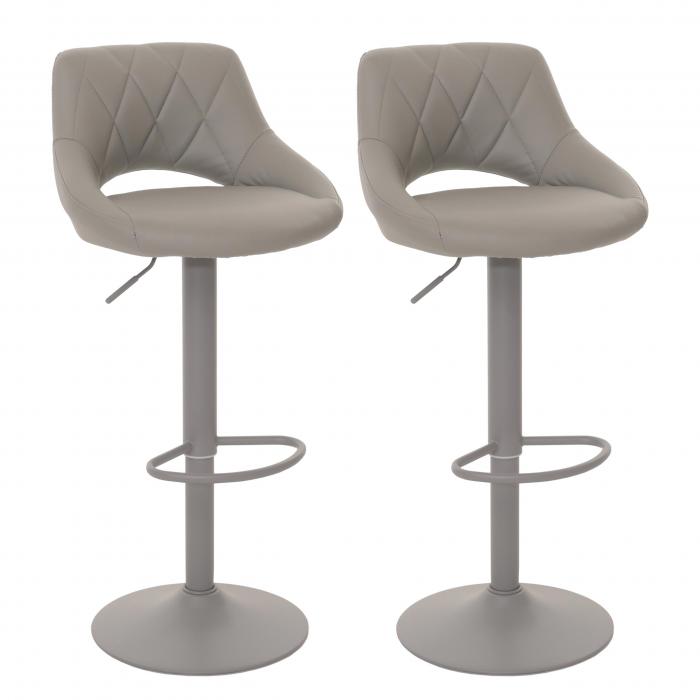 2er-Set Barhocker HWC-N64, Barstuhl Tresenhocker, Fuablage drehbar, Kunstleder Metall ~ grau