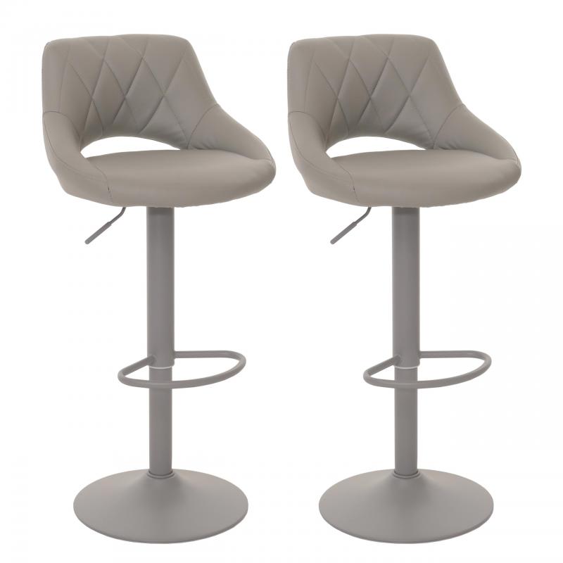 2er-Set Barhocker HWC-N64, Barstuhl Tresenhocker, Fuablage drehbar, Kunstleder Metall ~ grau
