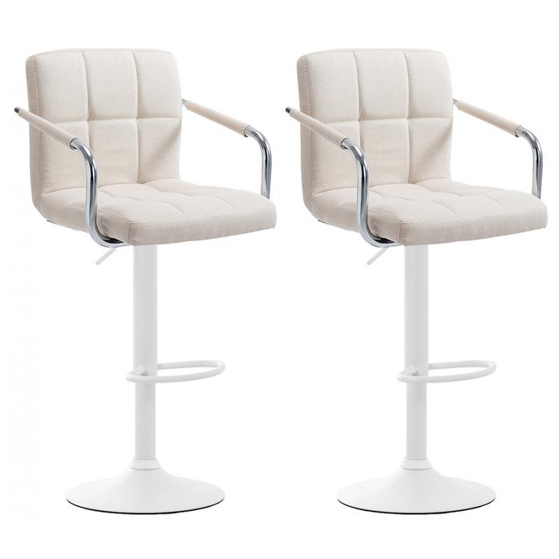 2er Set Barhocker HLO-CP35 V2 Stoff wei ~ beige