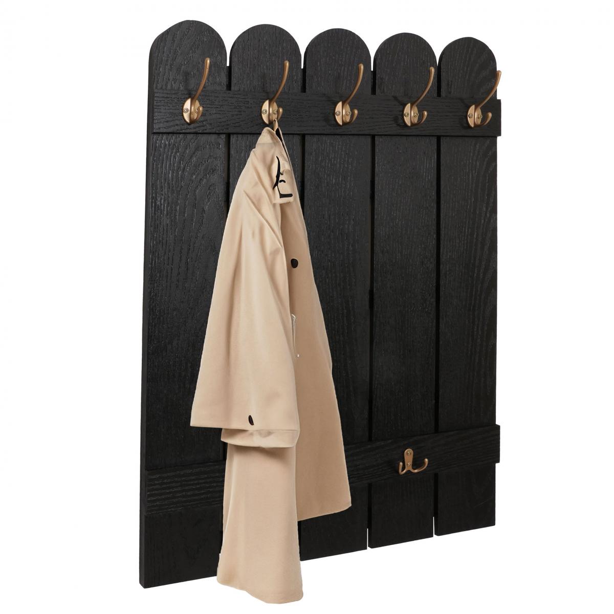 Wandgarderobe HWC-N95, Garderobe Garderobenpaneel, Paulownia 7 Haken 86x60cm ~ schwarz