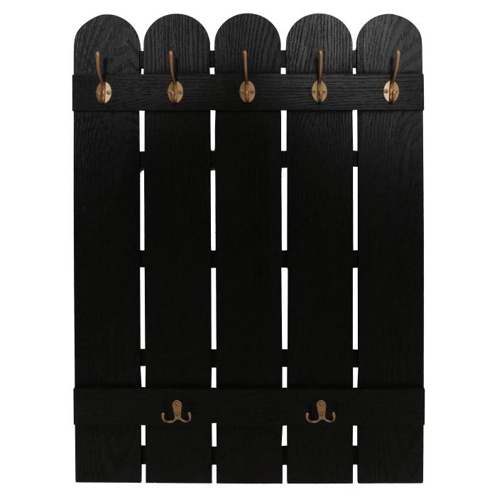 Wandgarderobe HWC-N95, Garderobe Garderobenpaneel, Paulownia 7 Haken 86x60cm ~ schwarz