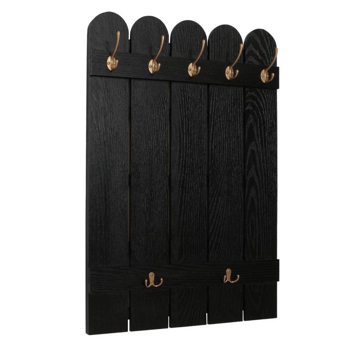 Wandgarderobe HWC-N95, Garderobe Garderobenpaneel, Paulownia 7 Haken 86x60cm ~ schwarz