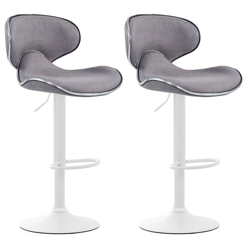 2er Set Barhocker HLO-CP29 V2 Stoff wei ~ hellgrau