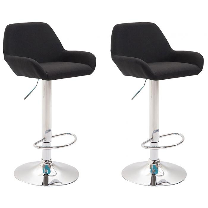 2er Set Barhocker HLO-CP8 Stoff chrom ~ schwarz