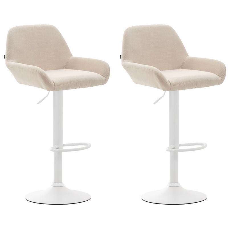 2er Set Barhocker HLO-CP8 Stoff weiß ~ creme