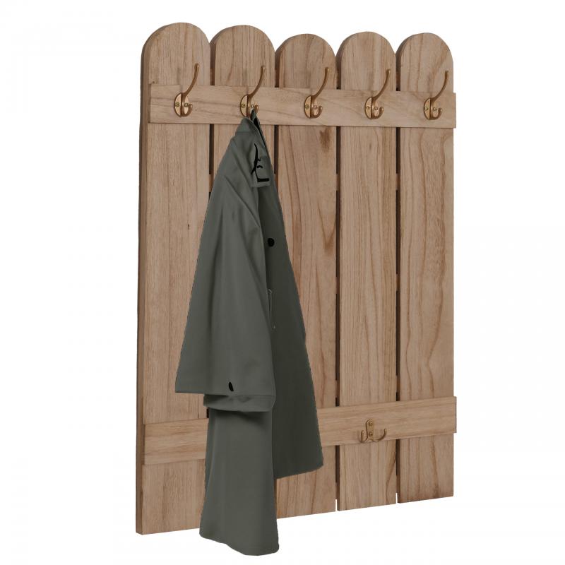 Wandgarderobe HWC-N95, Garderobe Garderobenpaneel, Paulownia 7 Haken 86x60cm ~ natur