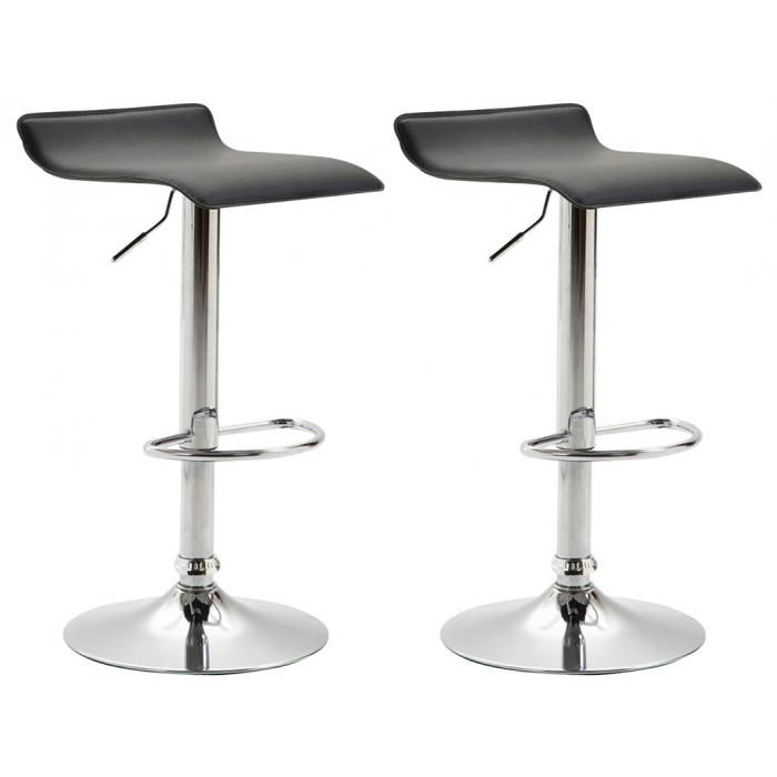 2er Set Barhocker HLO-CP16 V2 Kunstleder chrom ~ schwarz