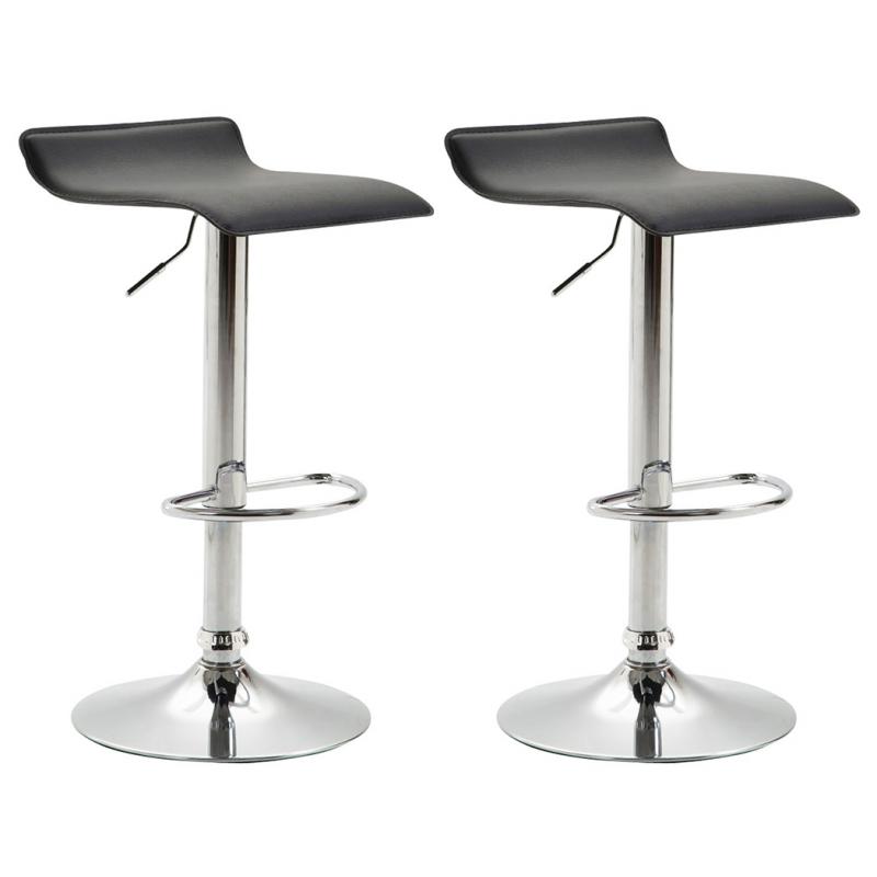 2er Set Barhocker HLO-CP16 V2 Kunstleder chrom ~ schwarz