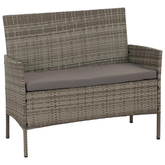Poly-Rattan Garten-Garnitur HWC-N98, Sitzgruppe Lounge-Set, Metall Glas Stoff/Textil (180g/m) ~ grau, Kissen hellgrau
