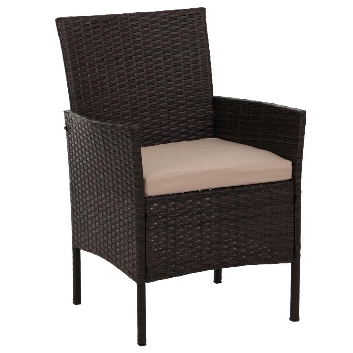 Poly-Rattan Garten-Garnitur HWC-N98, Sitzgruppe Lounge-Set, Metall Glas Stoff/Textil (180g/m) ~ braun, Kissen creme
