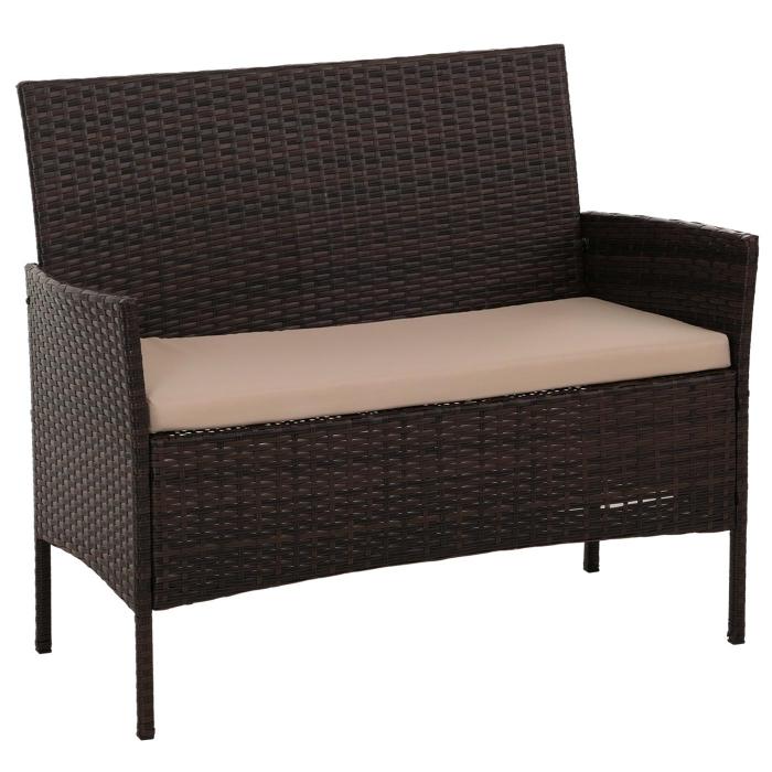 Poly-Rattan Garten-Garnitur HWC-N98, Sitzgruppe Lounge-Set, Metall Glas Stoff/Textil (180g/m) ~ braun, Kissen creme