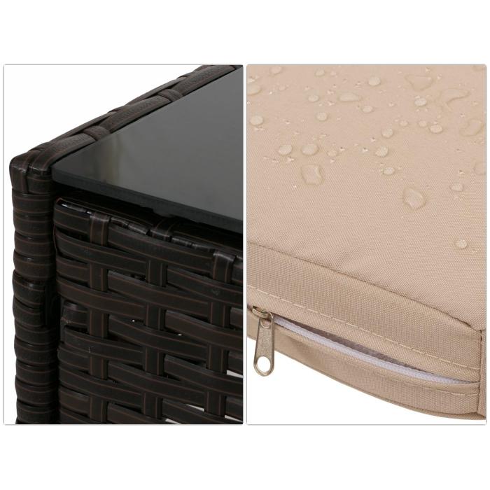 Poly-Rattan Garten-Garnitur HWC-N98, Sitzgruppe Lounge-Set, Metall Glas Stoff/Textil (180g/m) ~ braun, Kissen creme