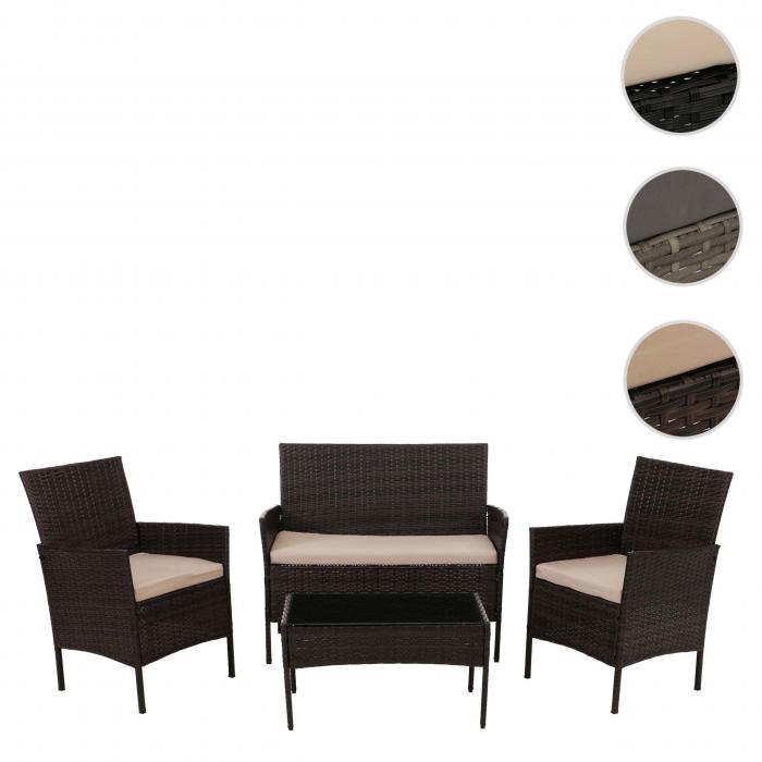 Poly-Rattan Garten-Garnitur HWC-N98, Sitzgruppe Lounge-Set, Metall Glas Stoff/Textil (180g/m) ~ braun, Kissen creme