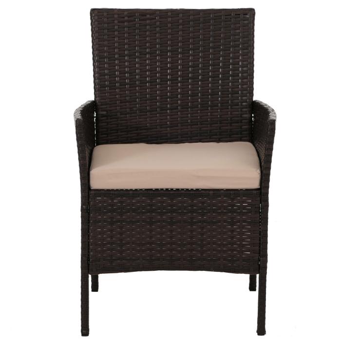 Poly-Rattan Garten-Garnitur HWC-N98, Sitzgruppe Lounge-Set, Metall Glas Stoff/Textil (180g/m) ~ braun, Kissen creme