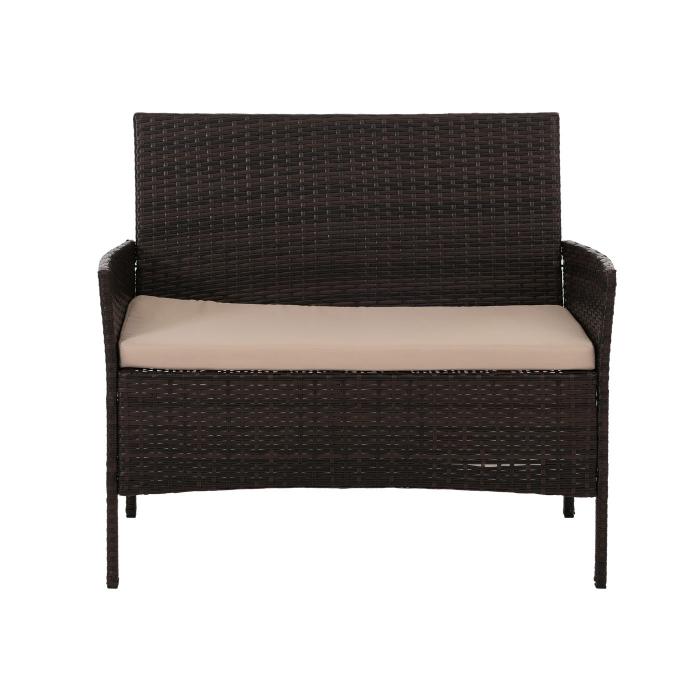 Poly-Rattan Garten-Garnitur HWC-N98, Sitzgruppe Lounge-Set, Metall Glas Stoff/Textil (180g/m) ~ braun, Kissen creme