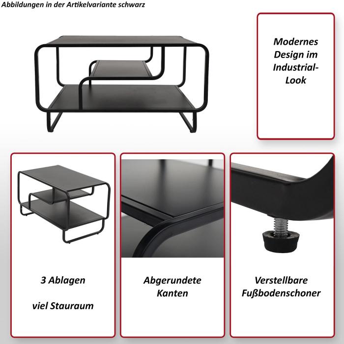 Couchtisch HWC-O49, Wohnzimmertisch Tisch, Industrial 3 Ablagen, Metall 45x80x40cm ~ wei