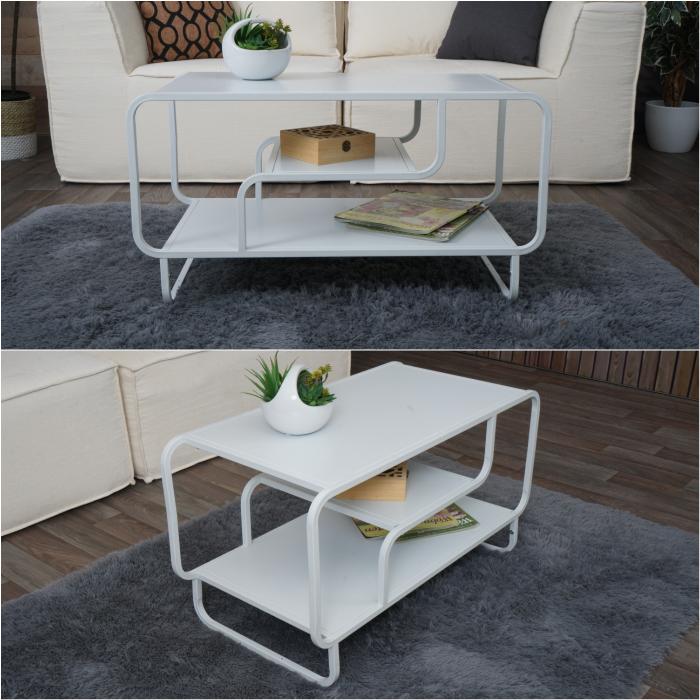 Couchtisch HWC-O49, Wohnzimmertisch Tisch, Industrial 3 Ablagen, Metall 45x80x40cm ~ wei