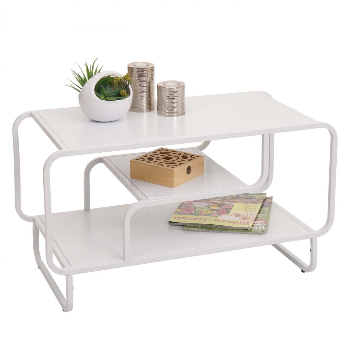 Couchtisch HWC-O49, Wohnzimmertisch Tisch, Industrial 3 Ablagen, Metall 45x80x40cm ~ wei