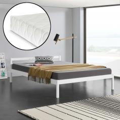 Holzbett HLO-PX36 180x200 cm mit Kaltschaummatratze ~ Weiß