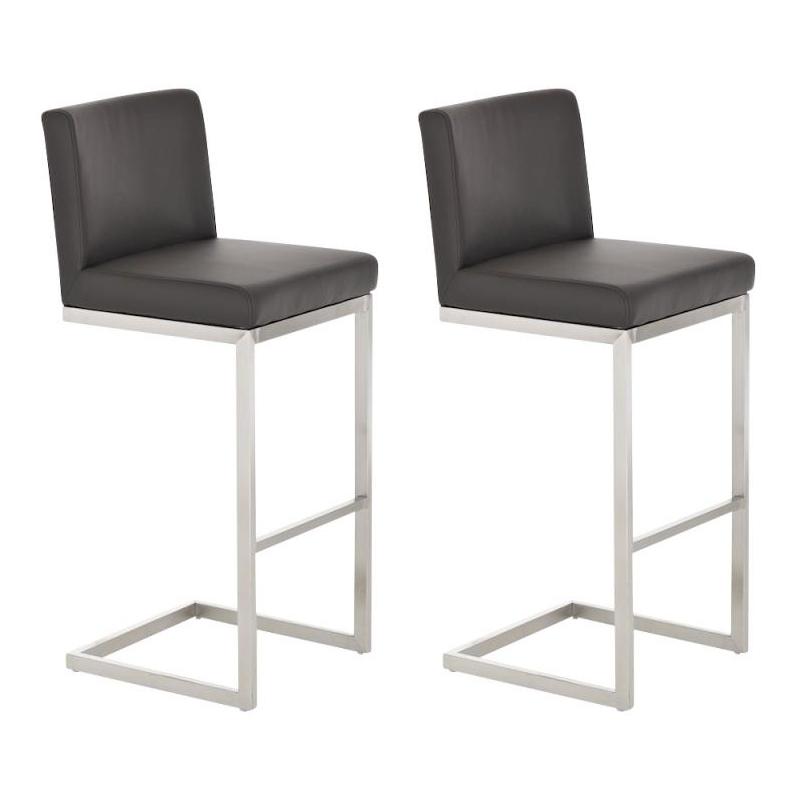 2er Set Barhocker HLO-CP45 Kunstleder ~ braun