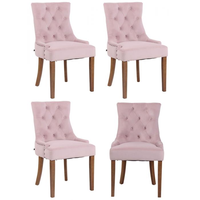 4er Set Esszimmersthle HLO-CP29 Samt antik-hell ~ pink