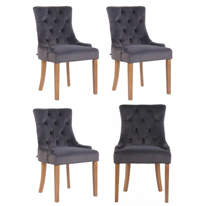 4er Set Esszimmersthle HLO-CP29 Samt antik-hell ~ dunkelgrau
