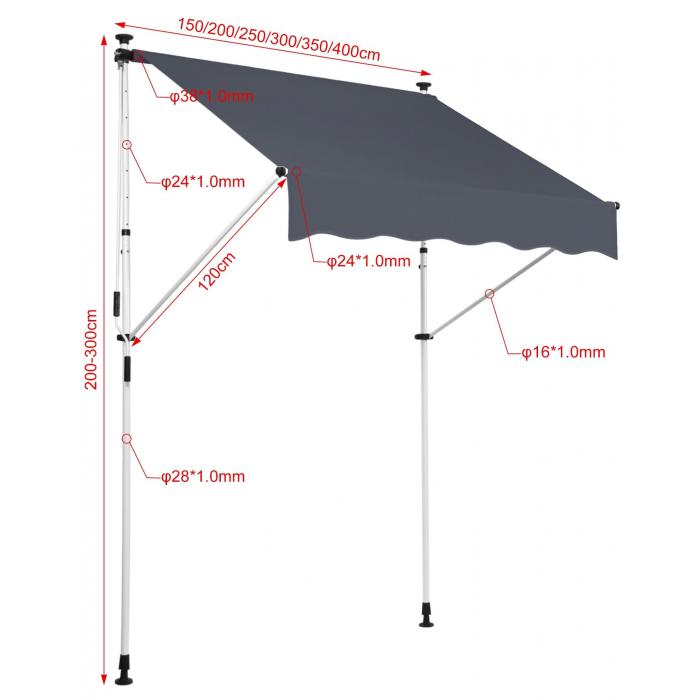 Klemmmarkise HLO-CP1 200x120 cm ~ anthrazit