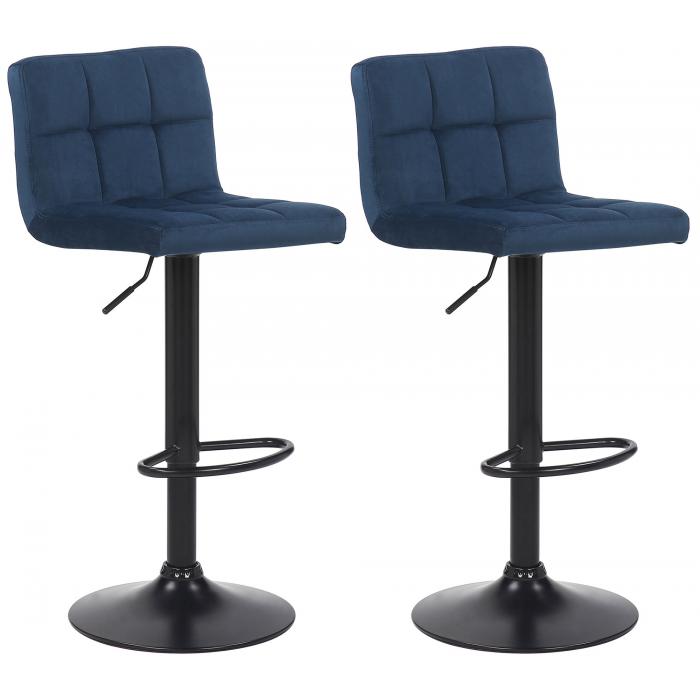 2er Set Barhocker HLO-CP64 Samt ~ blau