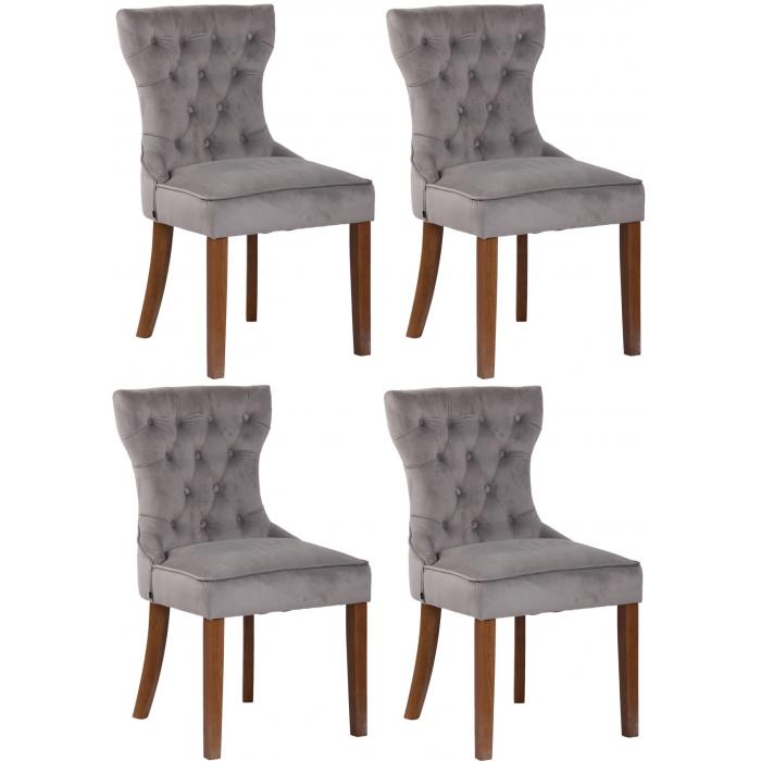 4er Set Esszimmersthle HLO-CP38 Samt antik-hell ~ grau