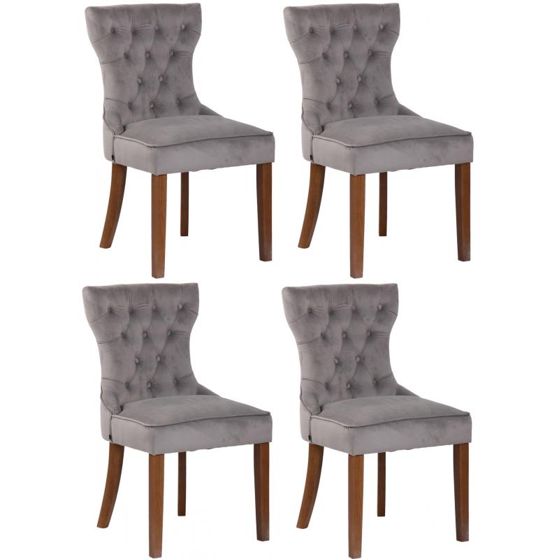 4er Set Esszimmersthle HLO-CP38 Samt antik-hell ~ grau