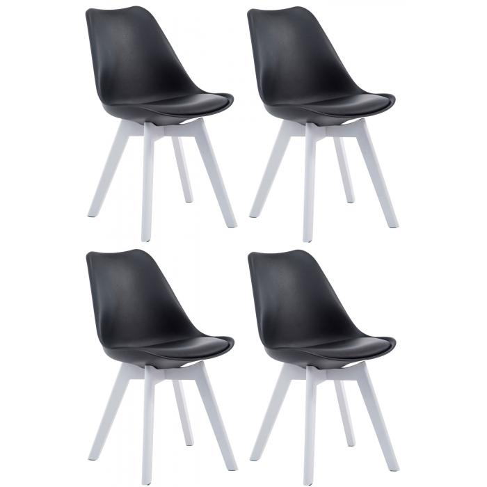 4er Set Besuchersthle HLO-CP2 Wei Kunstleder ~ schwarz