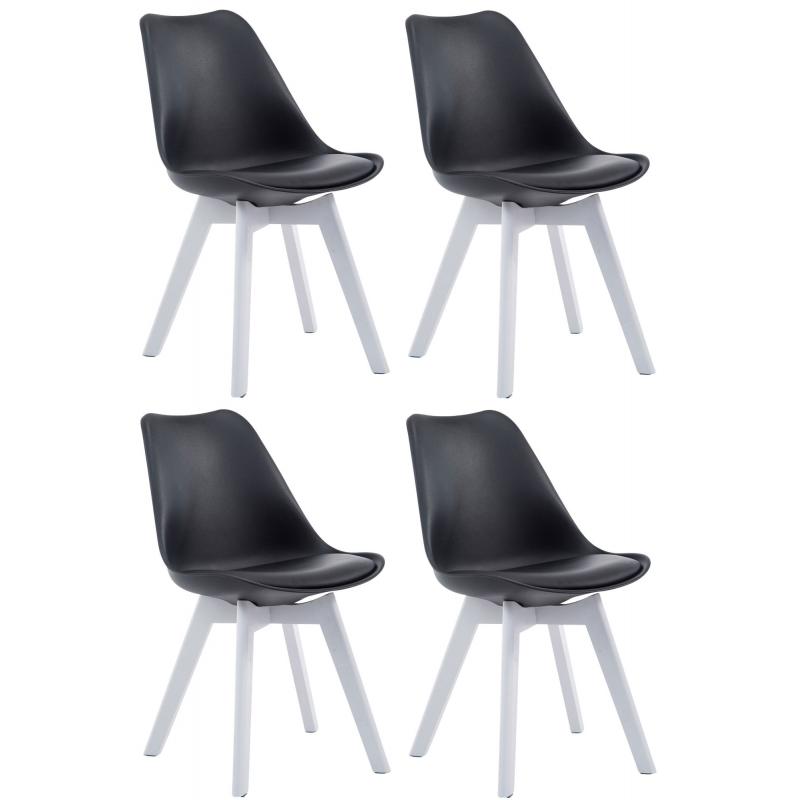 4er Set Besuchersthle HLO-CP2 Wei Kunstleder ~ schwarz