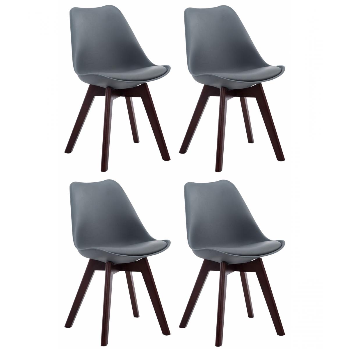 4er Set Besuchersthle HLO-CP2 Walnuss Kunstleder ~ grau