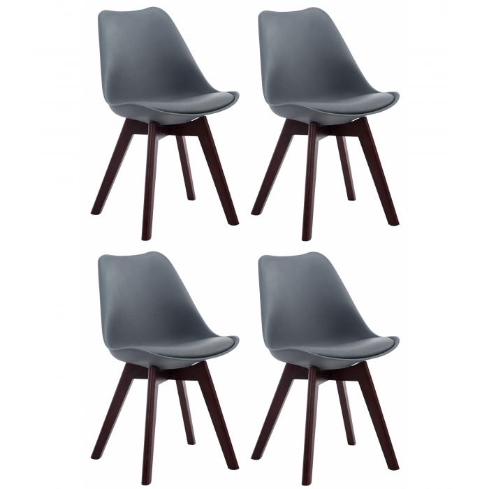 4er Set Besuchersthle HLO-CP2 Walnuss Kunstleder ~ grau