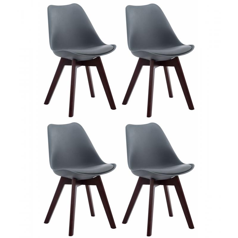 4er Set Besuchersthle HLO-CP2 Walnuss Kunstleder ~ grau