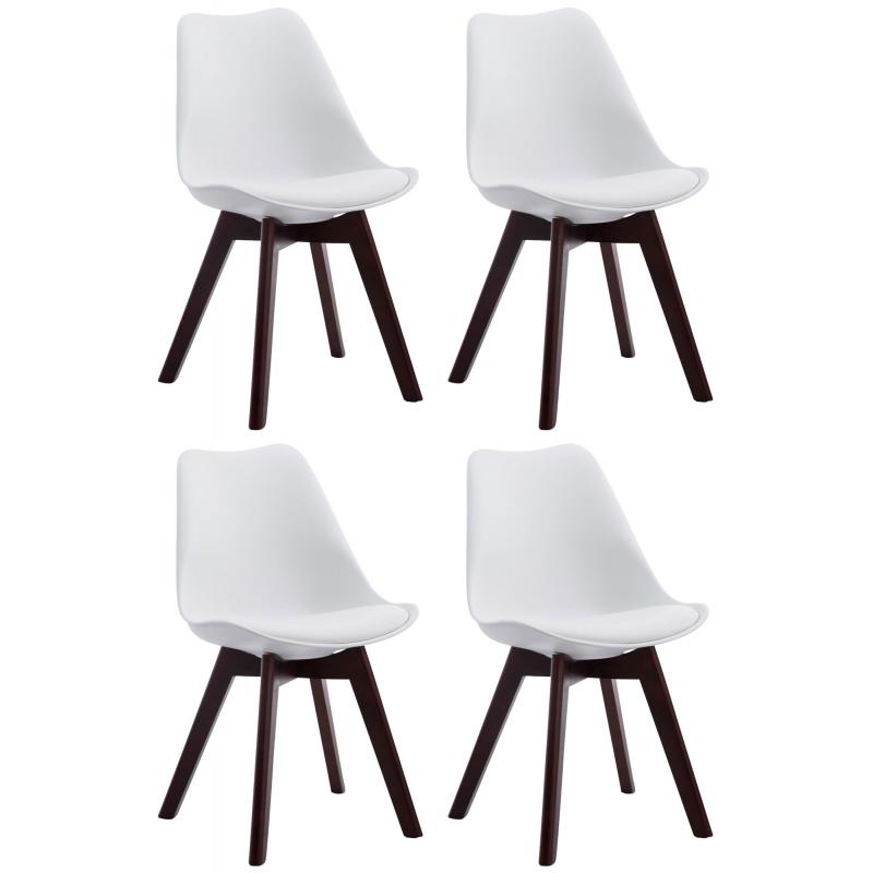 4er Set Besuchersthle HLO-CP2 Walnuss Kunstleder ~ wei