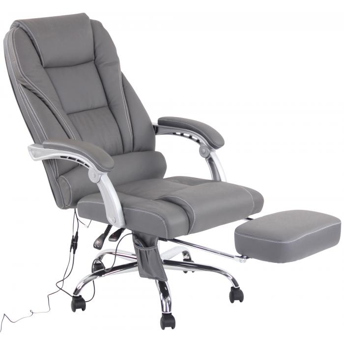 Brostuhl HLO-CP67 Echtleder mit Massagefunktion ~ grau