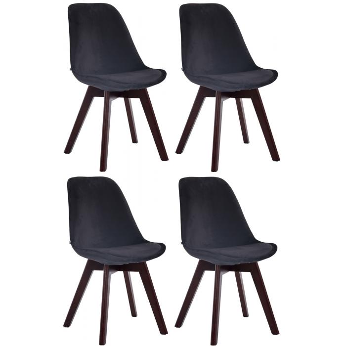 4er Set Besuchersthle HLO-CP2 Samt walnuss ~ schwarz