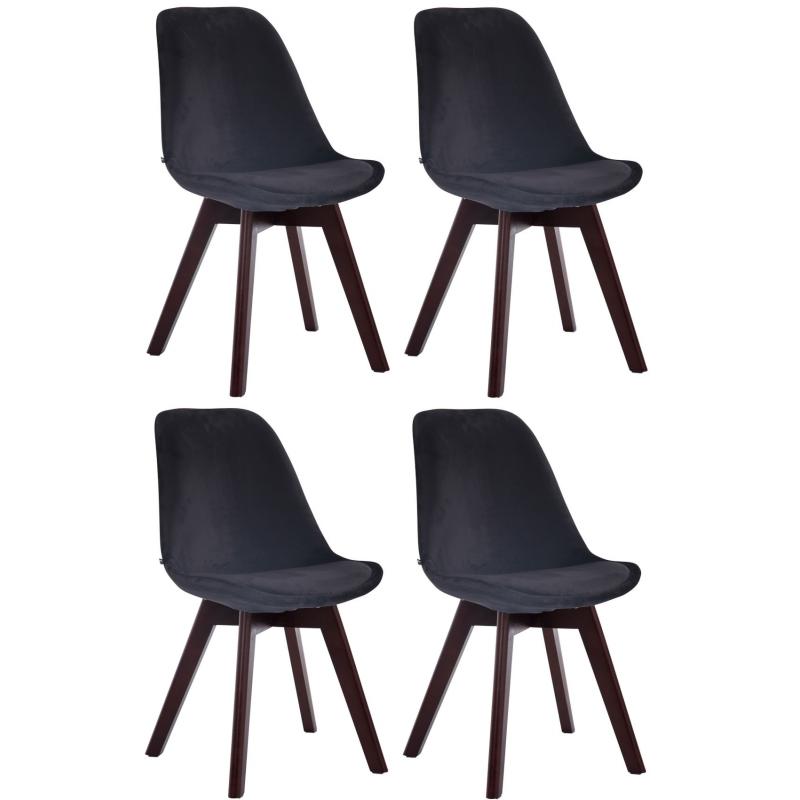 4er Set Besuchersthle HLO-CP2 Samt walnuss ~ schwarz