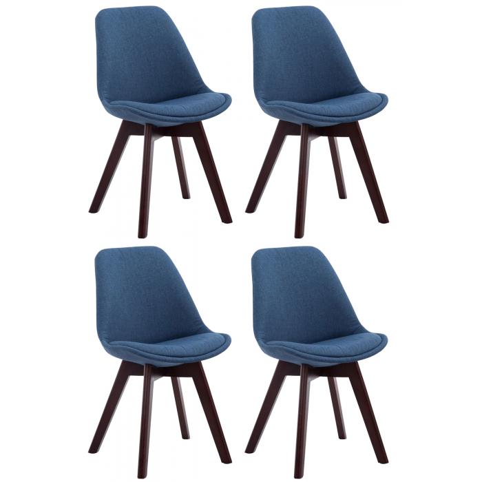 4er Set Besuchersthle HLO-CP2 Walnuss Stoff ~ blau
