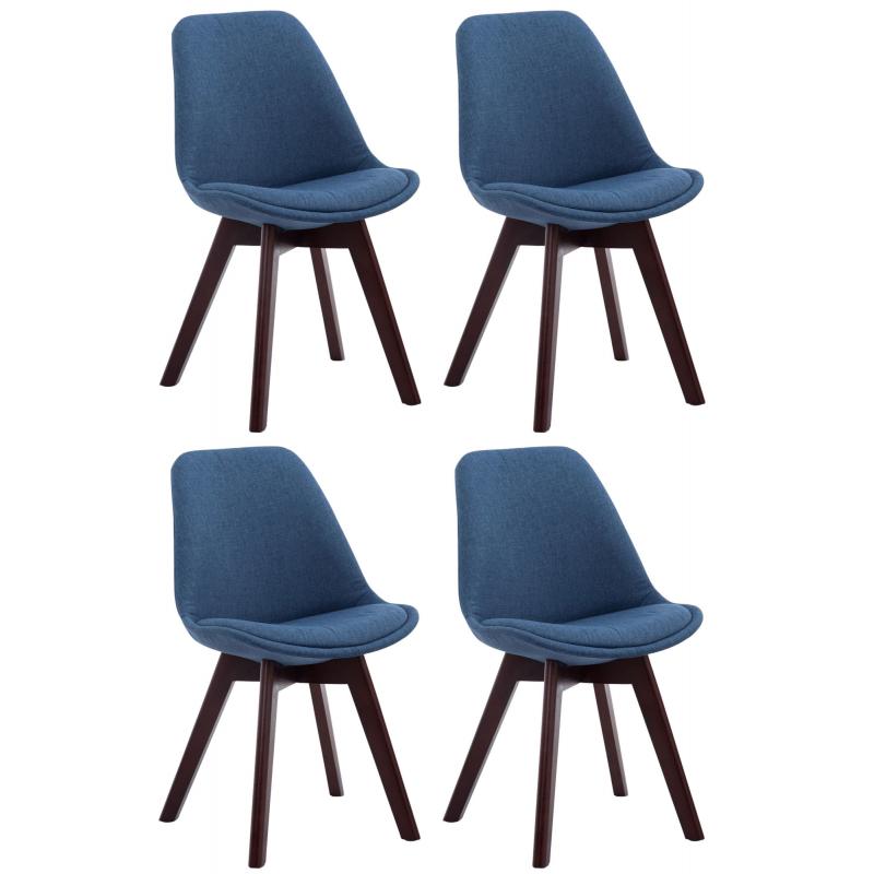 4er Set Besuchersthle HLO-CP2 Walnuss Stoff ~ blau