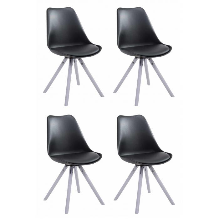4er Set Sthle HLO-CP8 Kunstleder Rund wei ~ schwarz