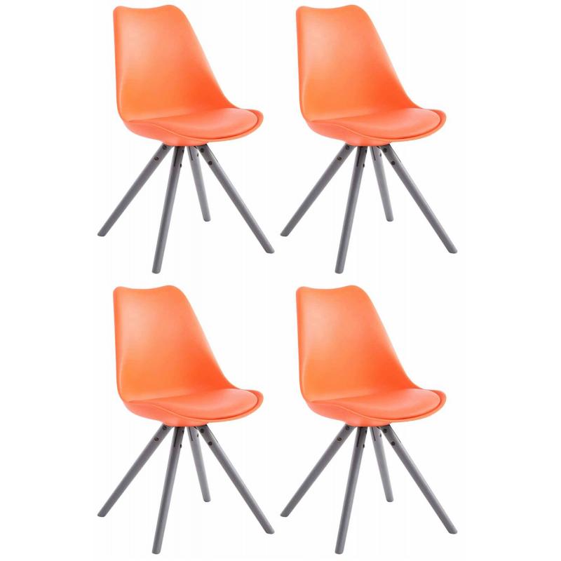 4er Set Sthle HLO-CP8 Kunstleder Rund grau ~ orange