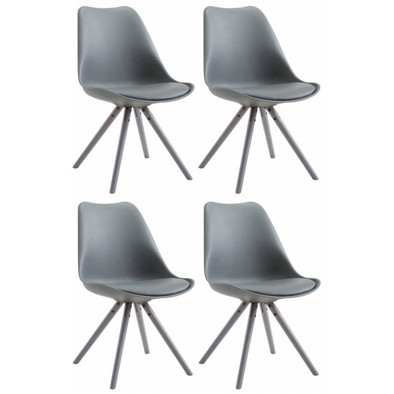 4er Set Sthle HLO-CP8 Kunstleder Rund grau ~ grau