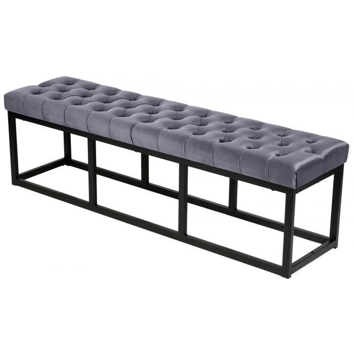 Sitzbank HLO-CP86 Samt Schwarz 150 cm ~ grau