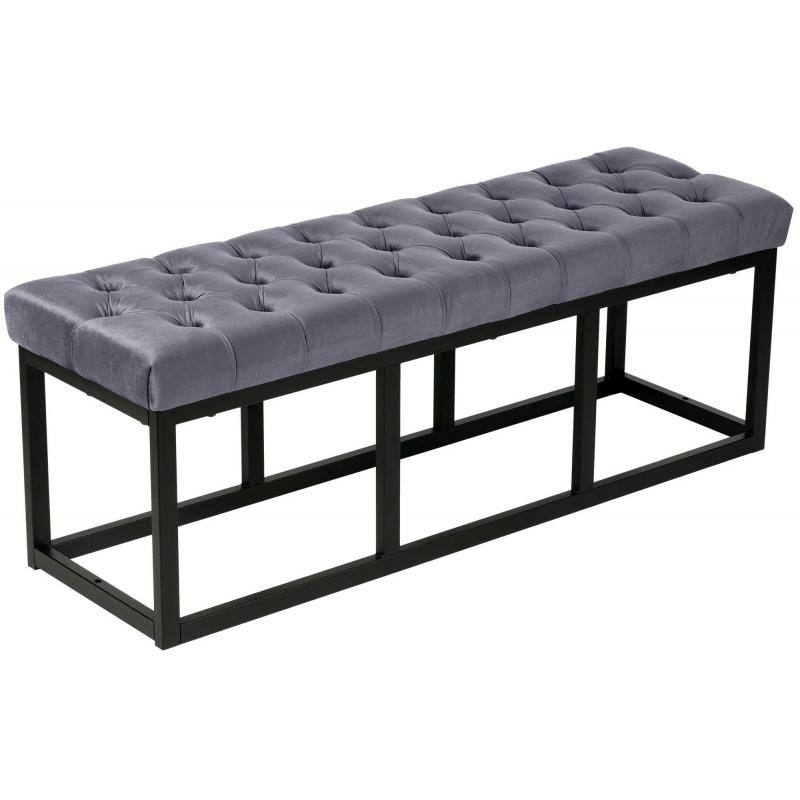 Sitzbank HLO-CP86 Samt Schwarz 120 cm ~ grau