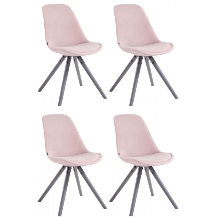 4er Set Sthle HLO-CP8 Samt Rund grau ~ pink