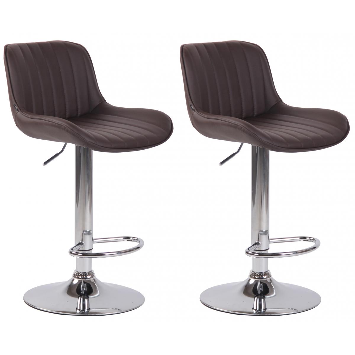 2er Set Barhocker HLO-CP68 Kunstleder chrom ~ braun