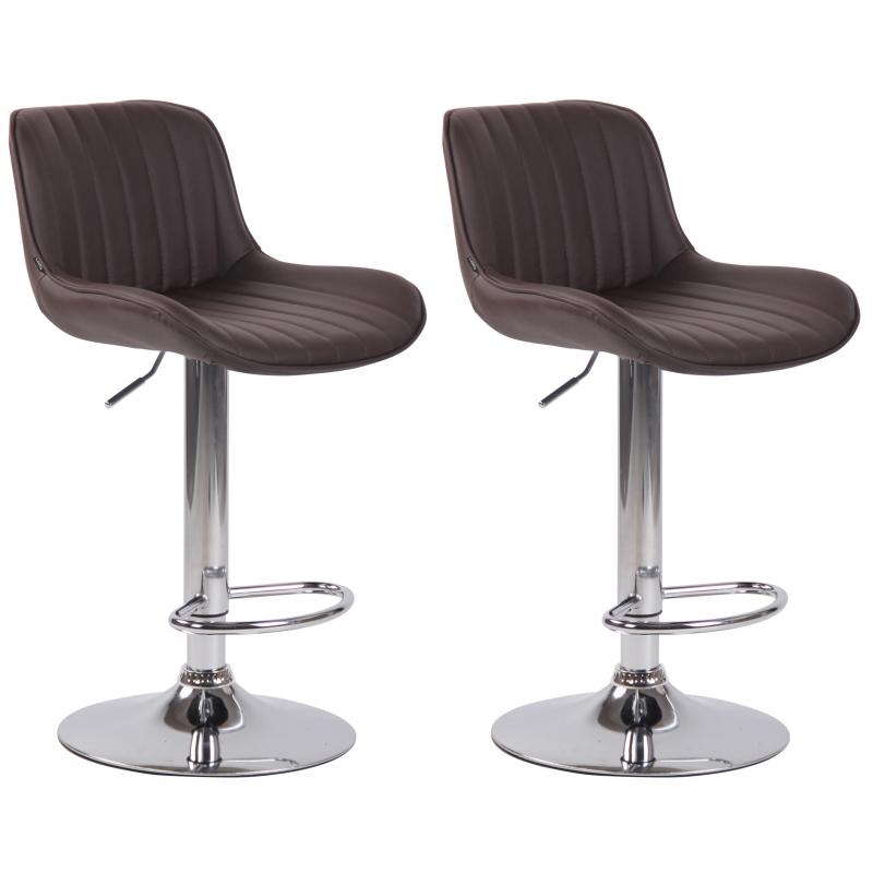 2er Set Barhocker HLO-CP68 Kunstleder chrom ~ braun